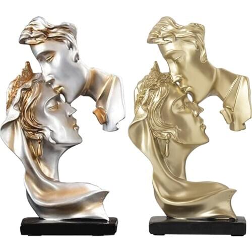 Creative Abstract Statue Resin Nordic Couples with Kiss Shape Design Elegant New Home Wedding Party Decor(Golden/Gray)