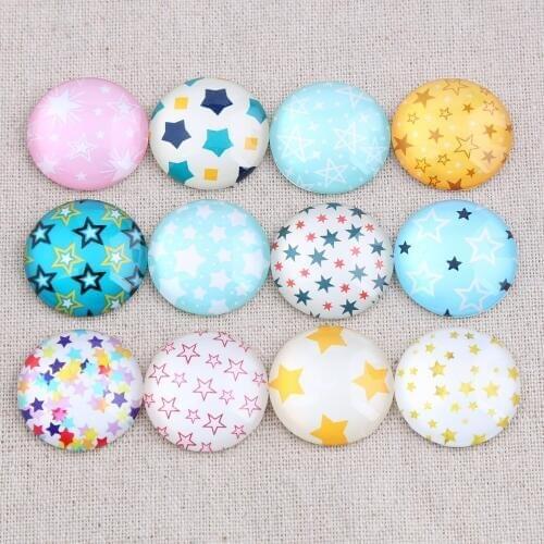 Reidgaller 50pcs mix star photo round dome glass cabochon 12mm 14mm 18mm 20mm diy jewelry findings for pendants earrings