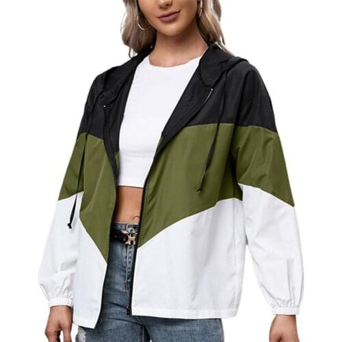 Outdoor Sport Jacket Women Casual Long Sleeve Zipper Color Patchwork Thin Skinsuits Hooded Sport Coat Autumn Female Hiking Coat