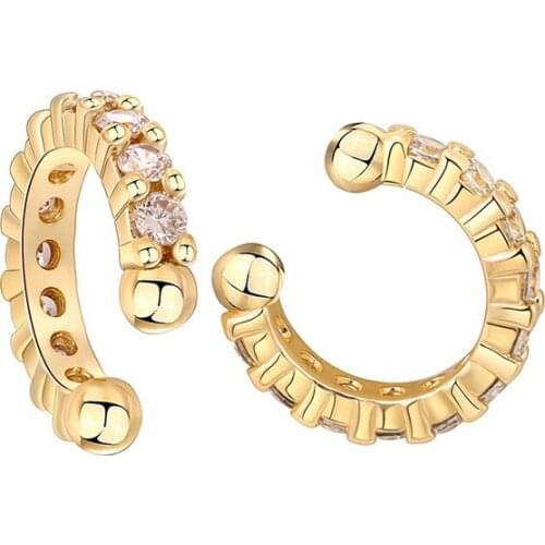 Copper Sparkling Mini Round Huggie Ear Cuff Clip On Cartilage C Shape 14K Gold Plated Cubic Zirconia Earrings For Women Jewelry