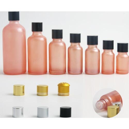 Refillable Travel Empty Paint Pink Cosmetic Essential Oil Bottle With Aluminium Cap 1/3oz 1oz 50ml 100ml 12pcs