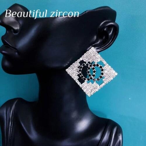 Fashion new square geometric Rhinestone womens Earrings simple and exquisite versatile temperament earrings jewelry gifts whole