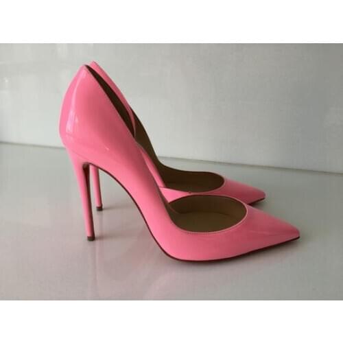 Moraima Snc Newest Pink Patent leather High Heel Shoes Sexy Pointed Toe Woman Pumps Office Lady Dress Heels 12CM/10CM Shoes