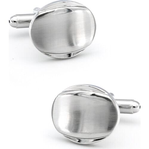 IGame New Arrival Ellipse Cuff Links Silver Color Wire Drawing Metal Design Quality Brass Material Mens Cufflinks Free Shipping