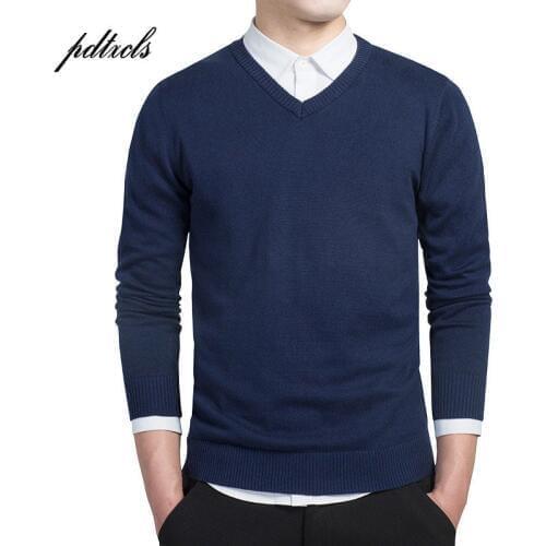 New Simple Smart Casual Pullover High Quality Pure Cotton Long Sleeve Sim Fit Mens Sweater Fashion Plus Size Men Sweaters 2018