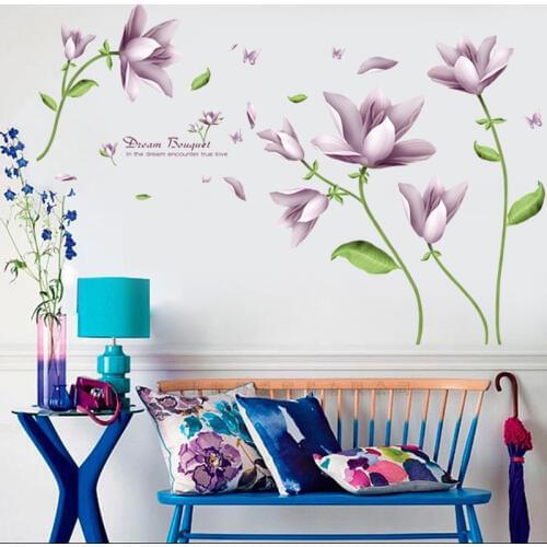 Dream Butterfly flowers wall stickers PVC Material DIY Art Wall Decals For Living room Bedroom Home Decor stickers murals