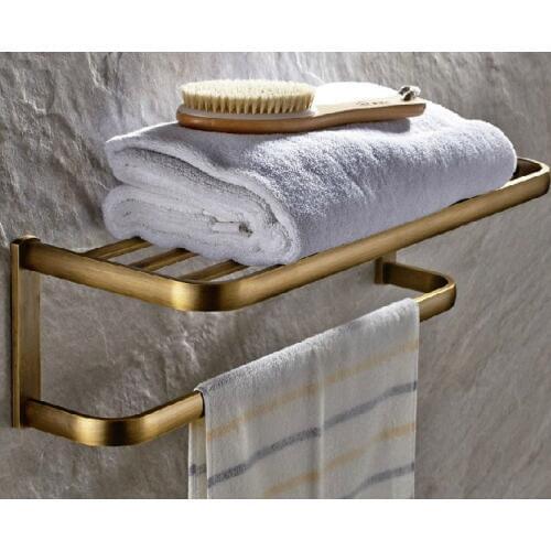 Wall Mounted Vintage Retro Antique Brass Bathroom Large Towel Rail Towel Bar Holder Shelf Bathroom Accessory mba172