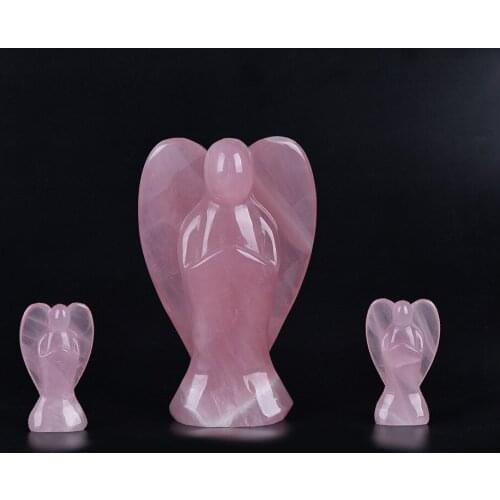 Natural Rose Carved Angel Gem Stone Peace Pocket Guardian Angel Figurines Reiki Chakra Healing Crystal Statue