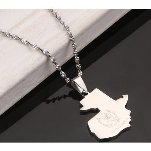 Stainless Steel Silver Color Guatemala Map Pendant Necklace Trendy Map of Guatemala Jewelry