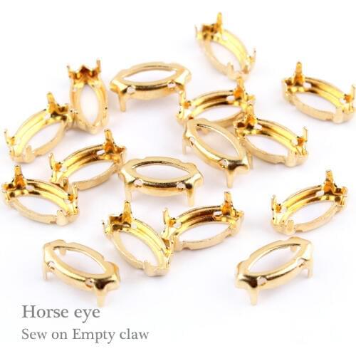 Sew on Empty Claw Navette Horse Eye Setting Copper Stones Base Gold/"k" Silver Sewing With Crystal Rhinstones Garment DIY Metal