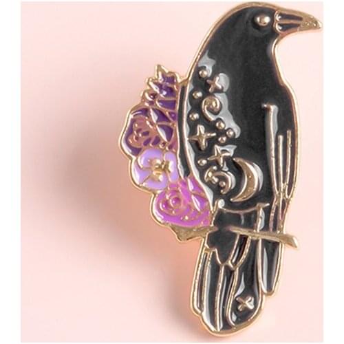 RNG New purple metal frame cartoon animal bird Moon Star Cross sun pink flower Enamel Pin friend gift