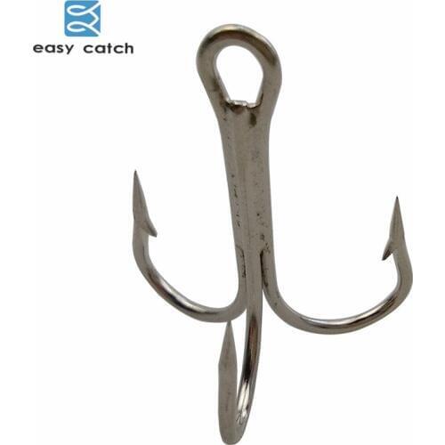 Easy Catch 100pcs 35647 Treble Fishing Hooks Silver Small Round Bent Triple Hard Lure Spoon Fishhook Size 1 4 6 8 10 12 14