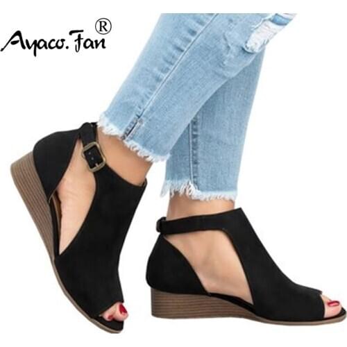 Women Sandals Summer New Woman Wedge Footwear Chaussure Gladiator Chunky Mid High Heel Ladies Peep Toe Shoes zapatos mujer