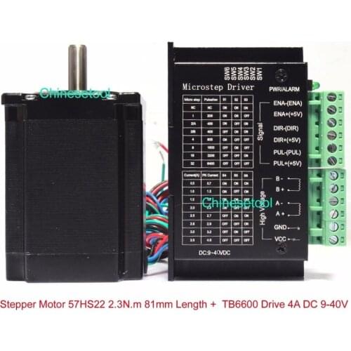 Stepper Motor 57HS22 2.3 N.m Length 81mm + Microstep Driver 0.5-4A DC 9-40V