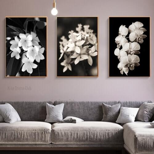 Nordic Fresh Minimalist Black And White Flower Canvas Painting Printed Lily Poster Wall Art For Living Room Home Interior Decor