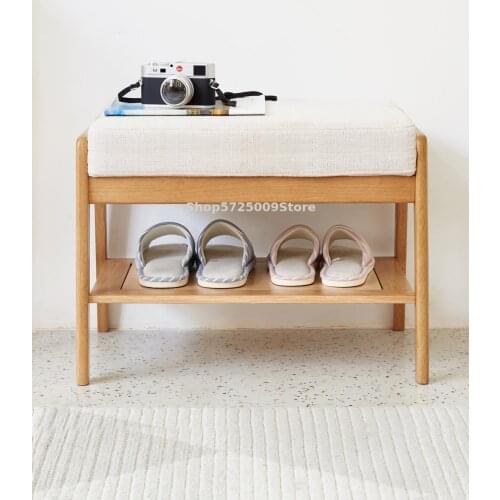 Solid Wood Shoe Changing Stool Household Entrance And Exit With Soft Bag Cushion Shoe Testing Stool Nordic Simple Storage