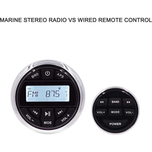 Waterproof Marine Stereo Bluetooth Radio Audio FM AM Receiver Car MP3 Player For UTV ATV Boat Yacht Pool + Wired Remote Control