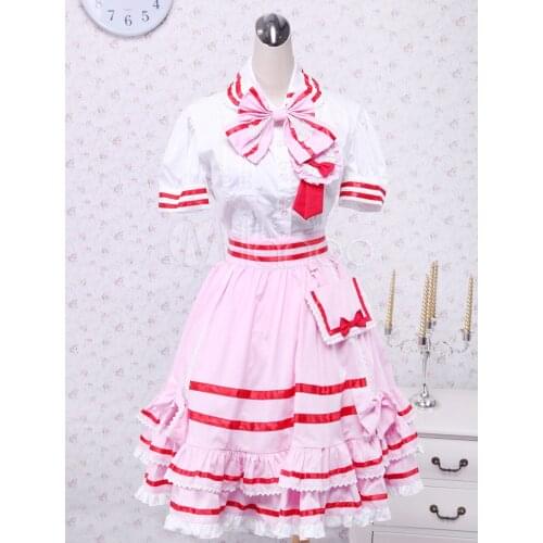 Japan Autumn Kawaii Lolita Cute Suit Cosplay Loli Bow Stripe Shirt Sweet Soft Girl Short Sleeves Ruffles Dress