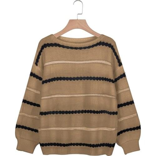 Winter White Knitted Sweater Women O-Neck Striped Colorblock Sweater Pullover Long Sleeve Ladies Knitwear Causal Pull Femme