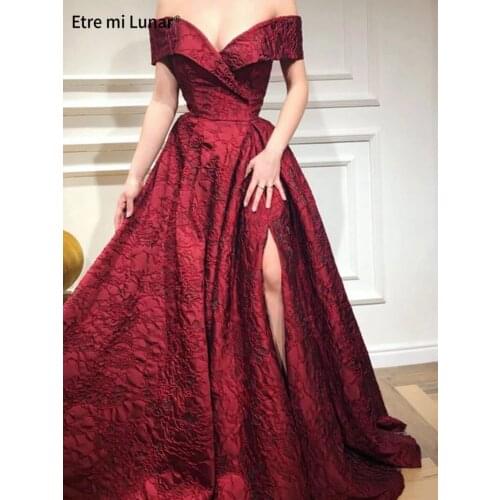 2021 Evening Gowns For Women Wine Red Sexy High Slit Off Shoulder Sleeveless Sashes Fashion Formal Evening Dress BLE4051