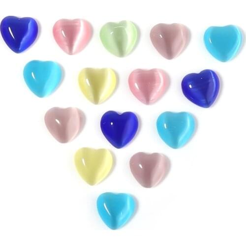 10pcs Natural Stone Heart-shape 8mm Flatback Setting Cat 's Eye Opal Cabochon Spacer For DIY Jewelry Making Earrings Pendant