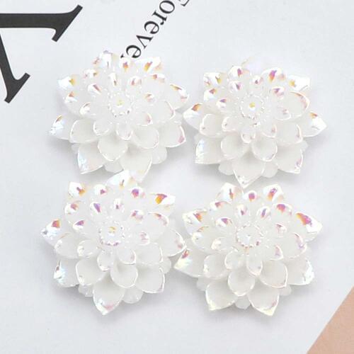 10 PCS White Lotus Convex Round Flat Bottom Resin Scrapbook For Home Decoration DIY Earring Accessories