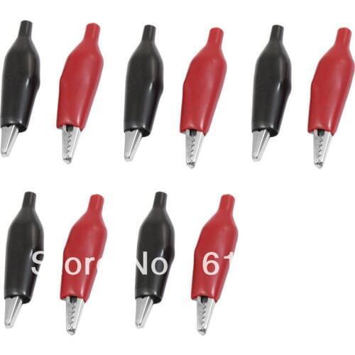 10pcs Black Red Plastic Coated Handle Replacement Wire Alligator Cable Clip Clamping Clamper Connecting Wires in Electrical Lab