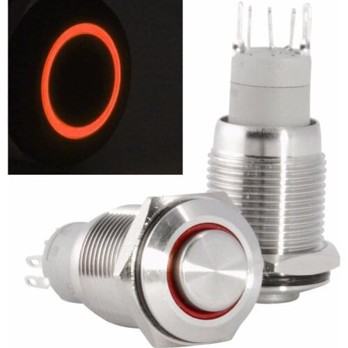 16mm Stainless Steel Latching Push Button Switch (Silver with Blue Power LED)