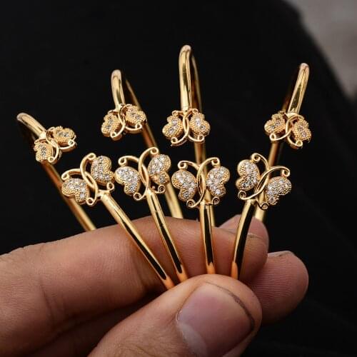 4pcs/Set 24K Gold Color Dubai Bangles For Women Girls Micro inlay Wedding butterfl Jewelry Nigeria Bracelets Party Gifts