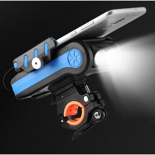 4 in 1 Bicycle Front Light with Power Bank Phone Holder Horn 130db Waterproof USB Rechargeable Bike Light