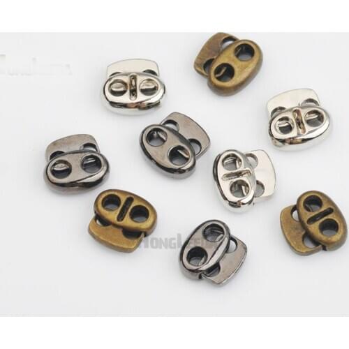 45pcs / lot STP-019 metal alloy small 2 hole stoppers toggle cord locks Drawstring lock 3mm bungee string nickle, black, bronze