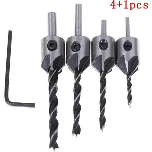New Hot 5pcs 3mm-6mm Useful HSS 5 Flute Countersink Drill Bit Set Drill Press Set Chamfer Reamer Woodworking Power Tools