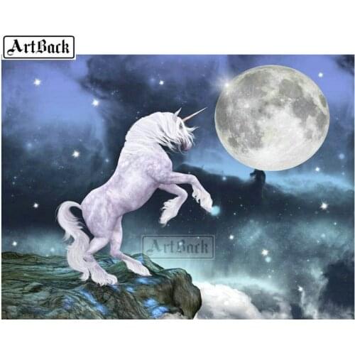 New diy diamond painting unicorn moon kit animal full square / round drill 3d diamond embroidery resin mosaic home decoration