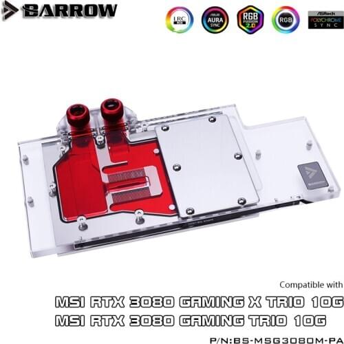 Barrow RTX 3080 GPU Water Cooling Block for MSI RTX3080 GAMING TRIO, Full Cover 5v ARGB GPU Cooler, BS-MSG3080M-PA