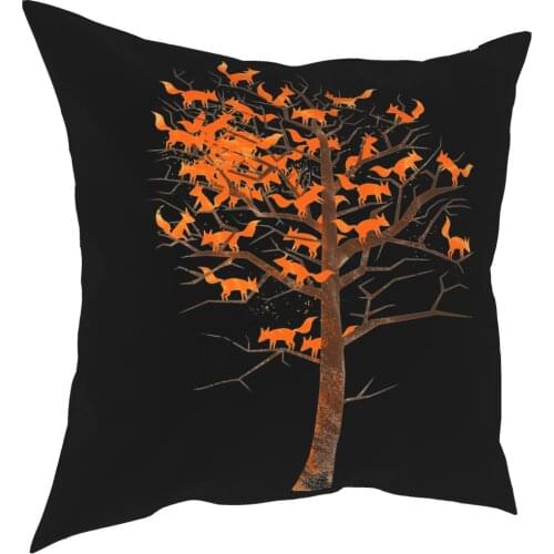Blazing Fox Tree Pillow Cover Home Decorative Animal Nature Cushion Cover Throw Pillow for Living Room Double-sided Printing