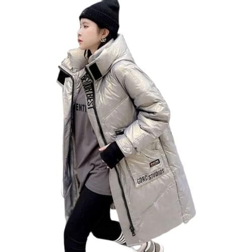 Shiny Plus Size Long Jackets Woman 2021 Harjuku Loose Thread Sleeve Winter Down Jacket Female Casual Hooded Windbreaker For Girl
