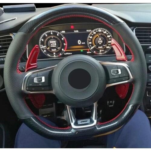 DIY Black Carbon Fiber Suede Car Steering Wheel Cover For Volkswagen Golf 7 GTI Golf R MK7 VW Polo GTI Scirocco 2015 2016