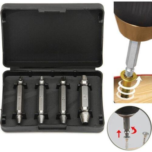 4pcs/set Drill Bit Double Side Damaged Screw Extractor Step Drill Bit Guide Set Broken Damaged Drill Remover Screw Extractor
