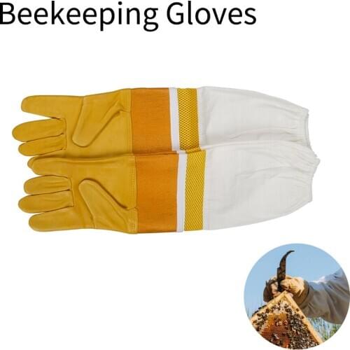 Beekeeping Yellow Sheepskin Breathable Net Cotton Gloves Protection Cloting Suit Equipment Anti Bee Sting Apiculture Tool
