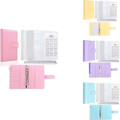 PU Leather Notebook Organizer Sets 6-Ring Binder Cover 40 Sheets A6 Filler Paper for Your Passport Tickets Cards Etc