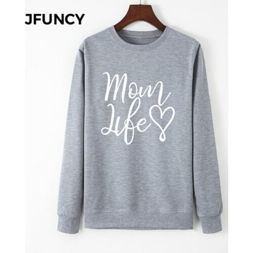 JFUNCY Oversized Women Hoodie O Neck Long Sleeve Pullover Woman Casual Hoody 2020 Autumn MOM LIFE Print Tops Mujeres Sweatshirt