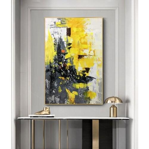 Hand Painted Knife Canvas Oil Paintings Yellow Abstract Wall Art Pictures Home Hallway Decoration Room Decor Texture