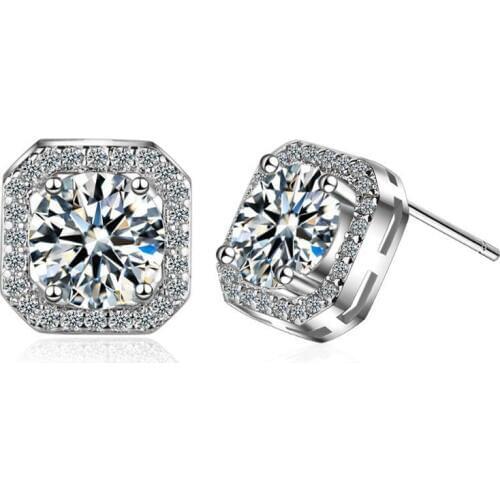 KOFSAC Female Zircon Geometric Earrings 925 Sterling Silver Filled Jewelry Fashion Square Wedding Stud Earring For Women present