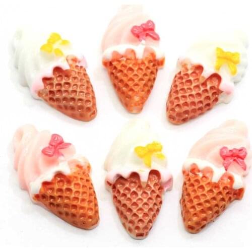 Bulk Resin Ice-cream Cones Dessert Charms 12*23MM Flatback Resin Sweet Cabochons Hair Bow Center Craft Jewelry Making