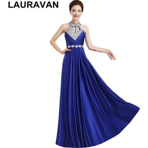 Red blue long halter neck satin sleeveless piece Halter neck bridesmaid dress woman festa elegance beautiful dresses 2020