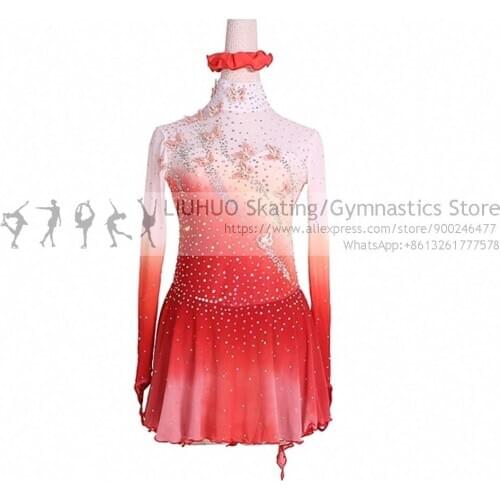 Ice Skating Clothing Red Gradient Children girls Competition costumes Artistic dress Ballroom Ballet teens Dancewear Christmas