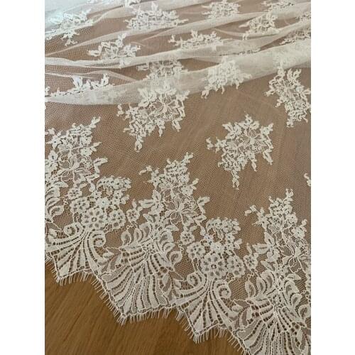 3 yards ivory chantilly lace fabric with double scallops by the yard