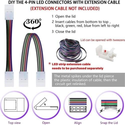 L Shape 4-Pin LED Strip Connectors Angle Adjustable(90-180 Degrees) for 10mm Width 5050 RGB LED Strip Lights(10 Pcs)