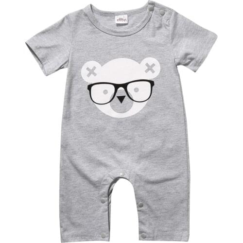 Summer 2017 Short Sleeve Bear Cotton Jumpsuit Toddler Kids Outfits Cute Newborn Baby Boy Girl Rompe