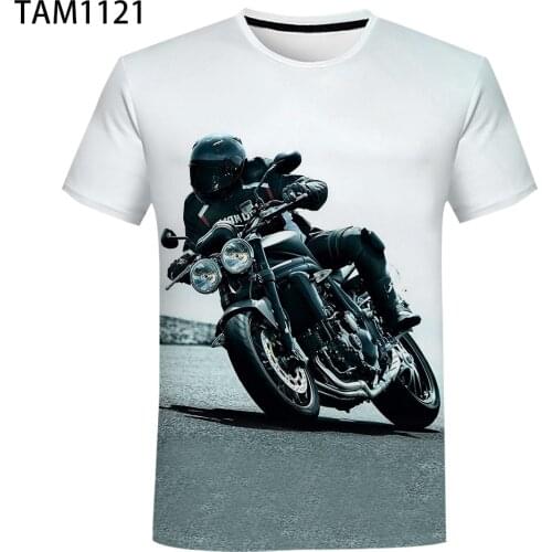 Motorcycle rider 2021 summer leisure 3D printing mens and womens versatile creative T-shirt childrens hip hop street style